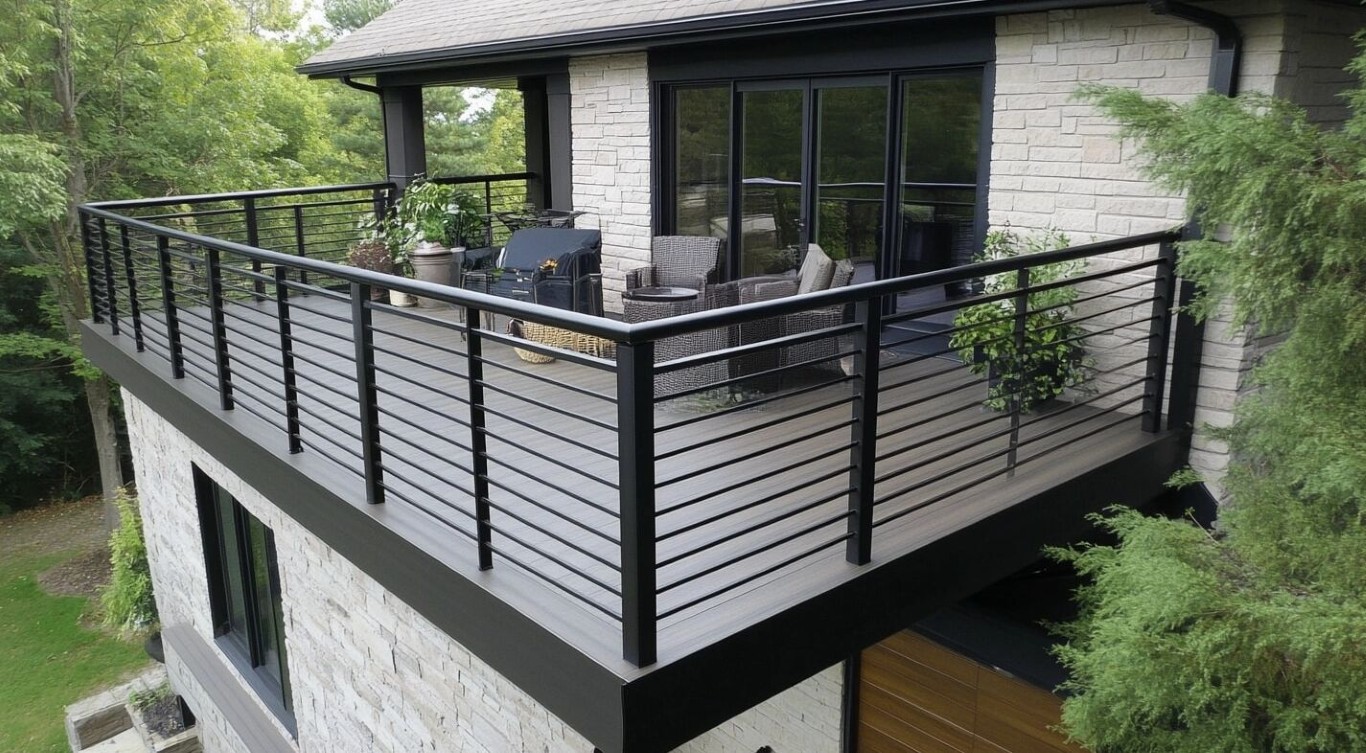 Modern composite deck with cable railings in Eau Claire